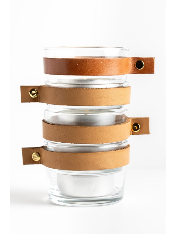Glass Candle with leather strip - Wasacs