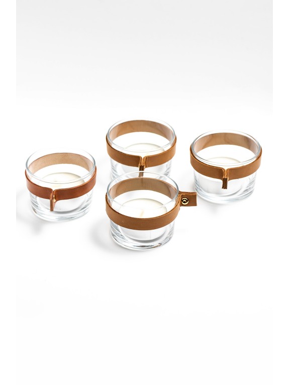 Glass Candle with leather strip - Wasacs