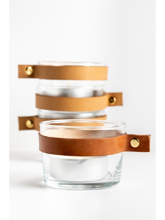 Glass Candle with leather strip - Wasacs